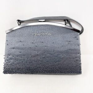 Fiorucci Handbag Bag Clutch Gray Silver Satin Fabric beaded New